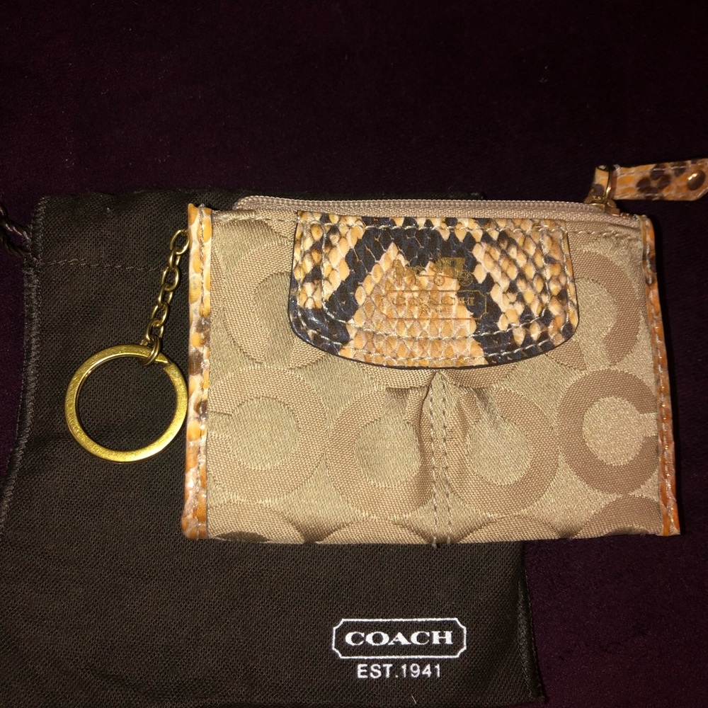 COACH Canvas and Snakeprint Coin Purse